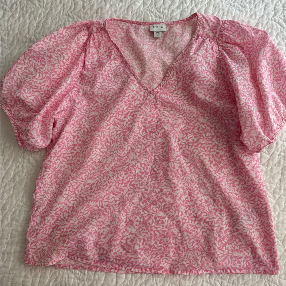 J. Crew Pink Leaf Pattern Blouse